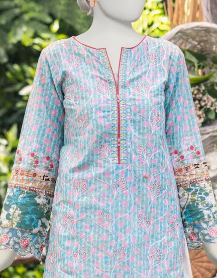 BLUE LAWN UNSTITCHED 3PC | JJLS-S-JPUS-23-583