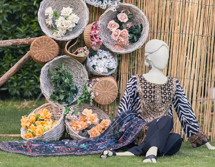 MULTICOLOR LAWN UNSTITCHED 3PC | JJLS-S-JPUS-23-582