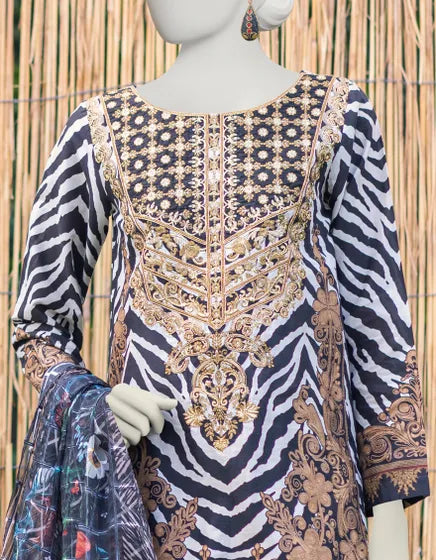 MULTICOLOR LAWN UNSTITCHED 3PC | JJLS-S-JPUS-23-582