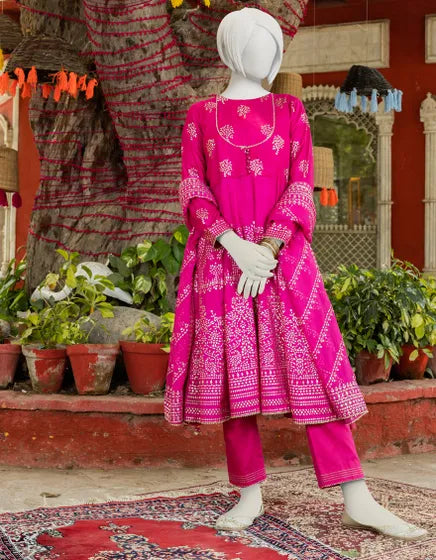 PINK RAW SILK TEENS 3PC | JGK-S-YGTL-610-23