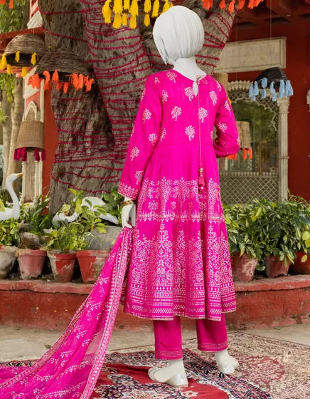 PINK RAW SILK TEENS 3PC | JGK-S-YGTL-610-23