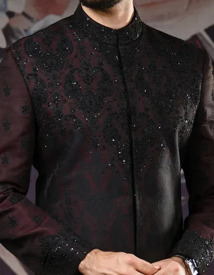 MAROON SHERWANI | JJSWINR-530