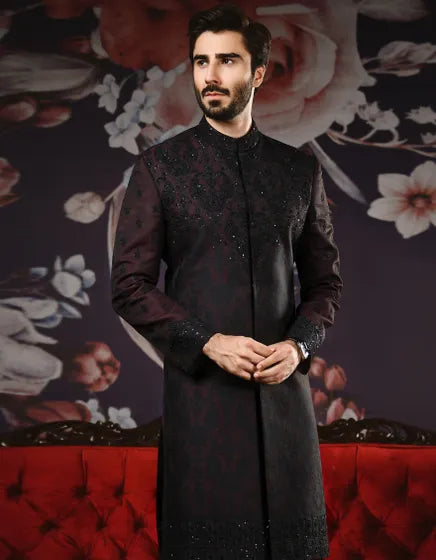 MAROON SHERWANI | JJSWINR-530